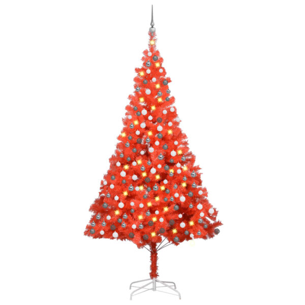Árvore Natal artificial c/ luzes LED e bolas 240cm PVC vermelho