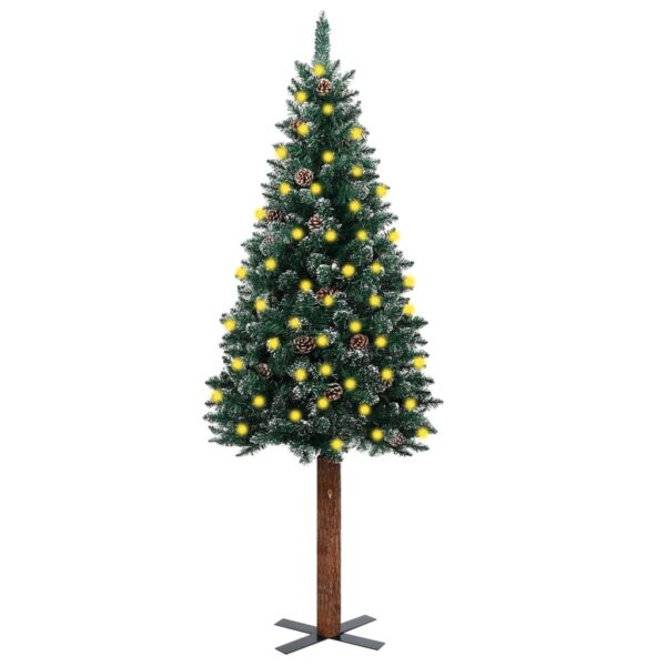 Árvore de Natal fina c/ LEDs/madeira/neve branca 210 cm verde
