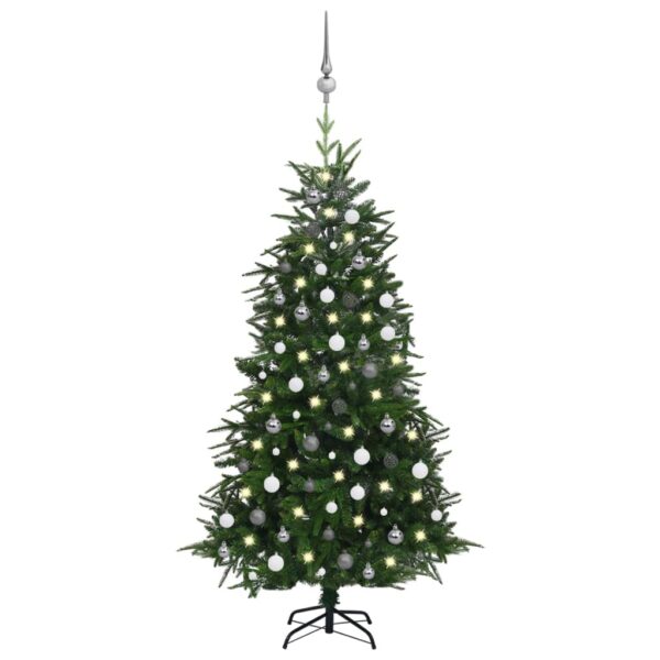 Árvore Natal artificial c/ luzes LED/bolas 180 cm PVC/PE verde
