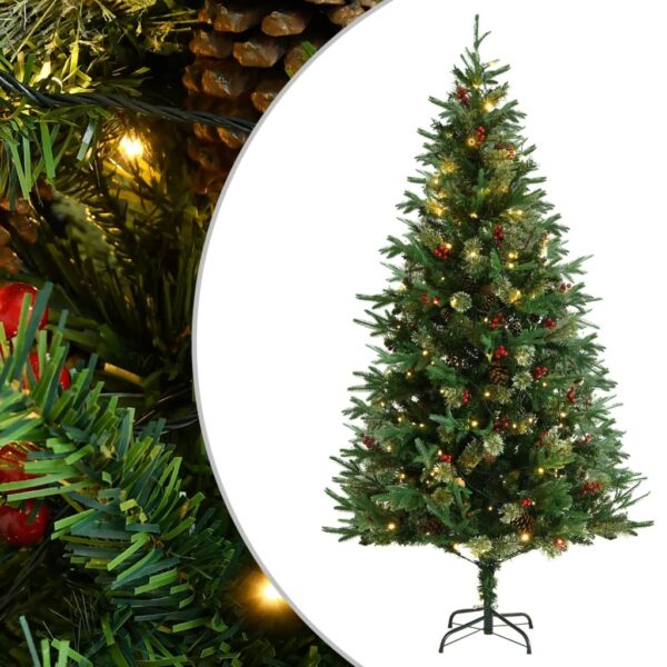 Árvore de Natal com luzes LED e pinhas 195 cm PVC e PE verde