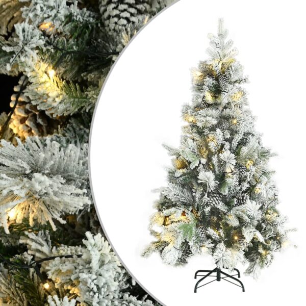 Árvore de Natal c/ flocos de neve LEDs e pinhas 195cm PVC e PE