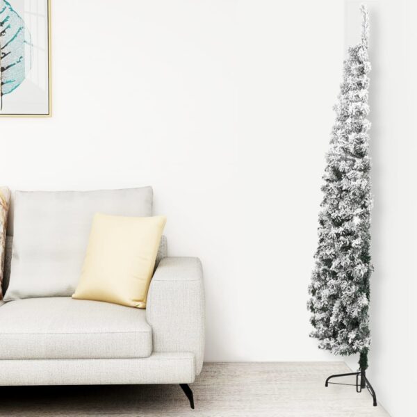 Meia árvore de Natal fina com flocos de neve 150 cm