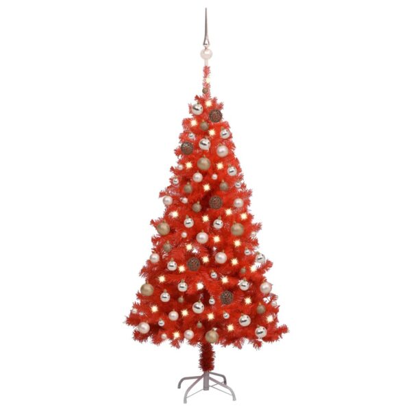 Árvore Natal artificial c/ luzes LED e bolas 150cm PVC vermelho